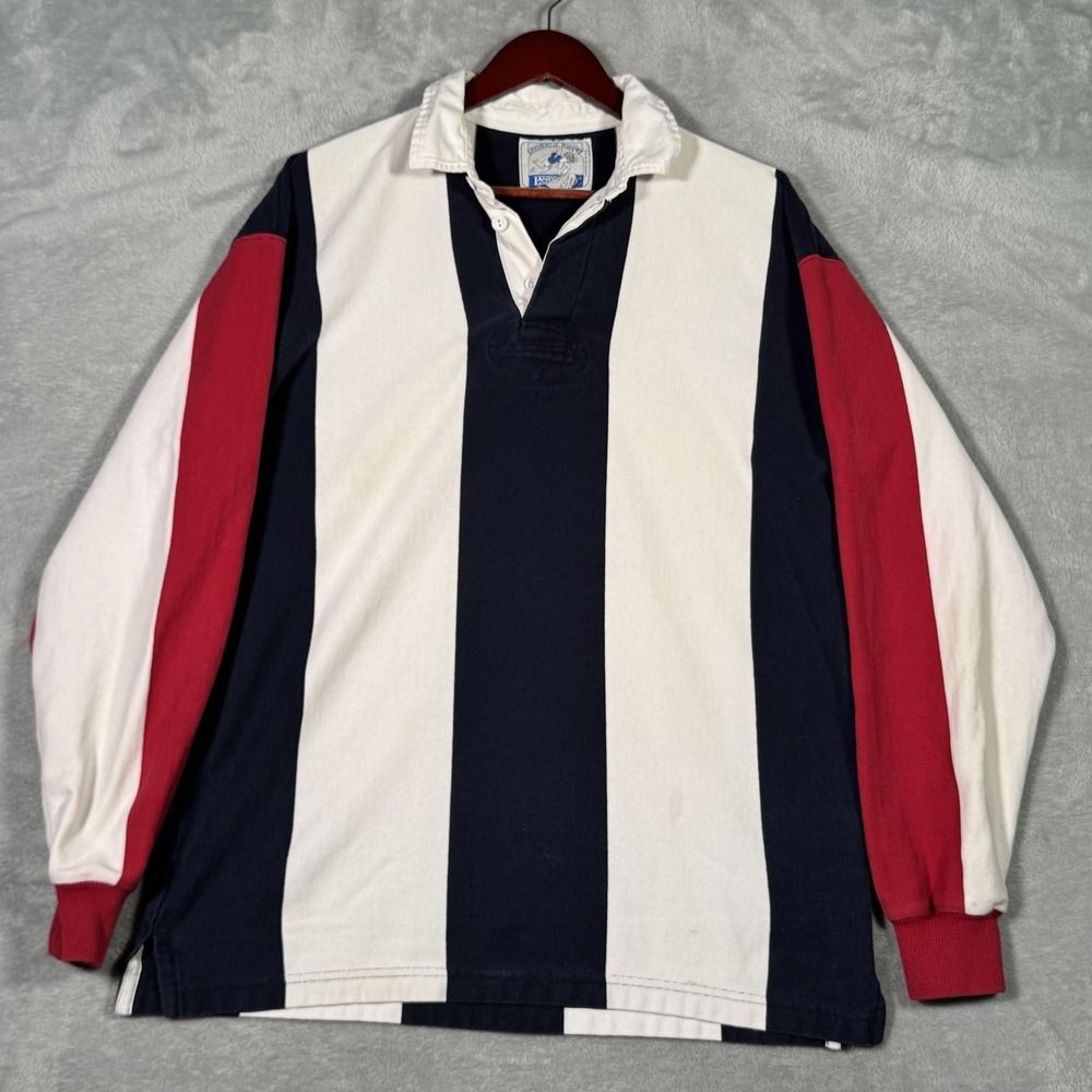 Vintage Lands' End Authentic Rugby Shirt Mens Large Navy White Stripe Made USA